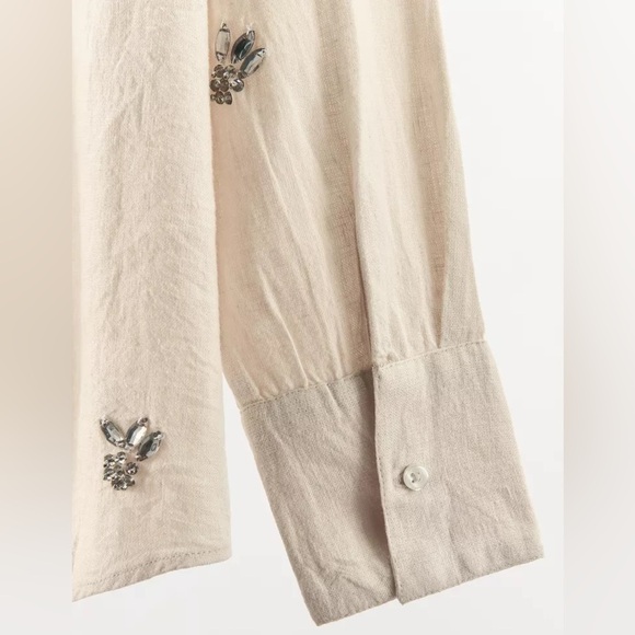 NWT ZARA JEWELED LINEN SHIRT - Picture 10 of 10